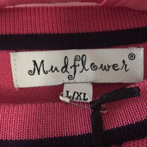 Mudflower pink sweater with navy trim - Picture 5 of 5